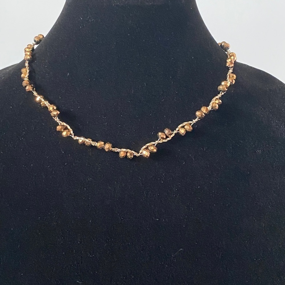 Necklace Gold Bronze tone with faceted crystals